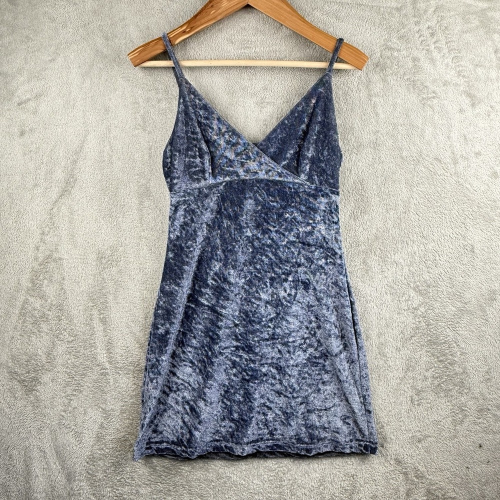 Hourglass Y2K Crushed Velvet Babydoll Dress Womens S Blue Whimsigoth Grunge